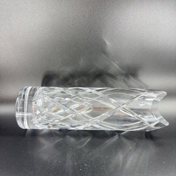 Vintage Ceska Clear Cylinder Crystal Glass Vase Cut Top Edges Czechoslovakia VTG - Picture 7 of 14